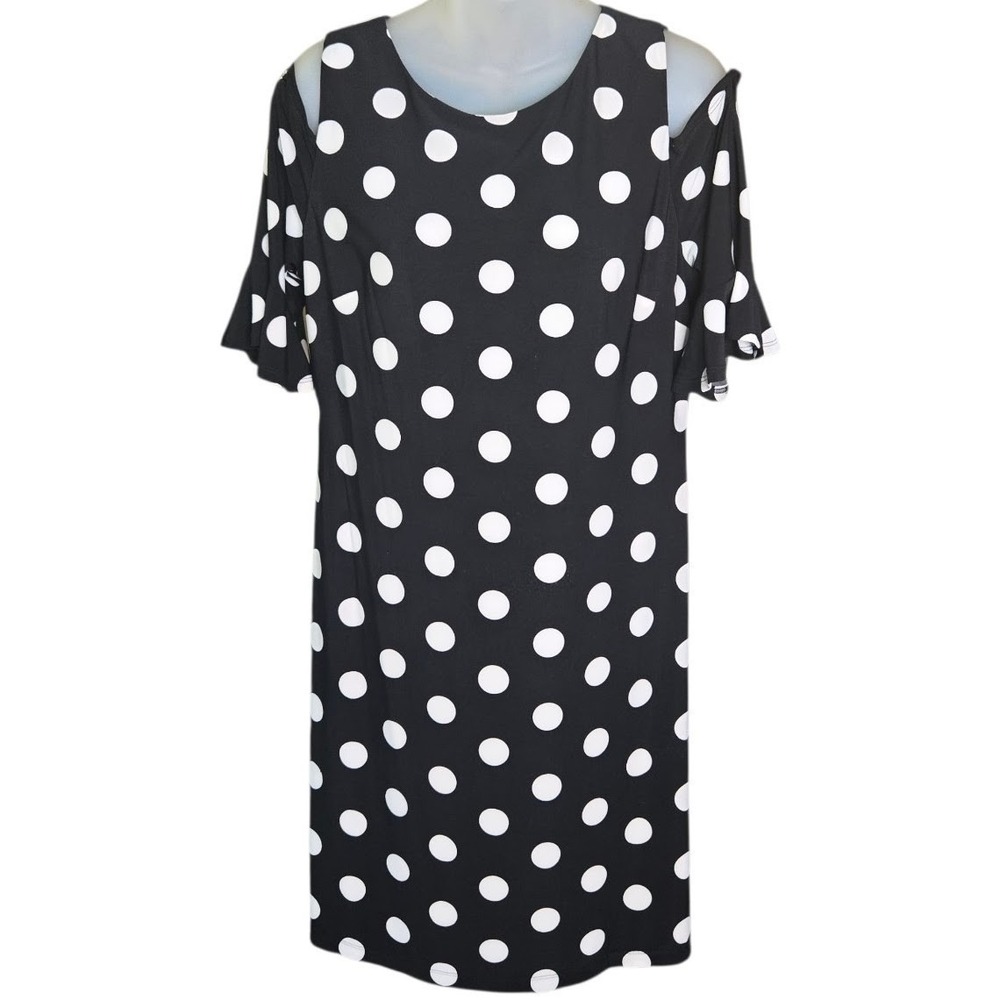 Tommy Hilfiger Womens Retro Polka Dot Dress Size 10 Cold Shoulder Flutter Sleeve